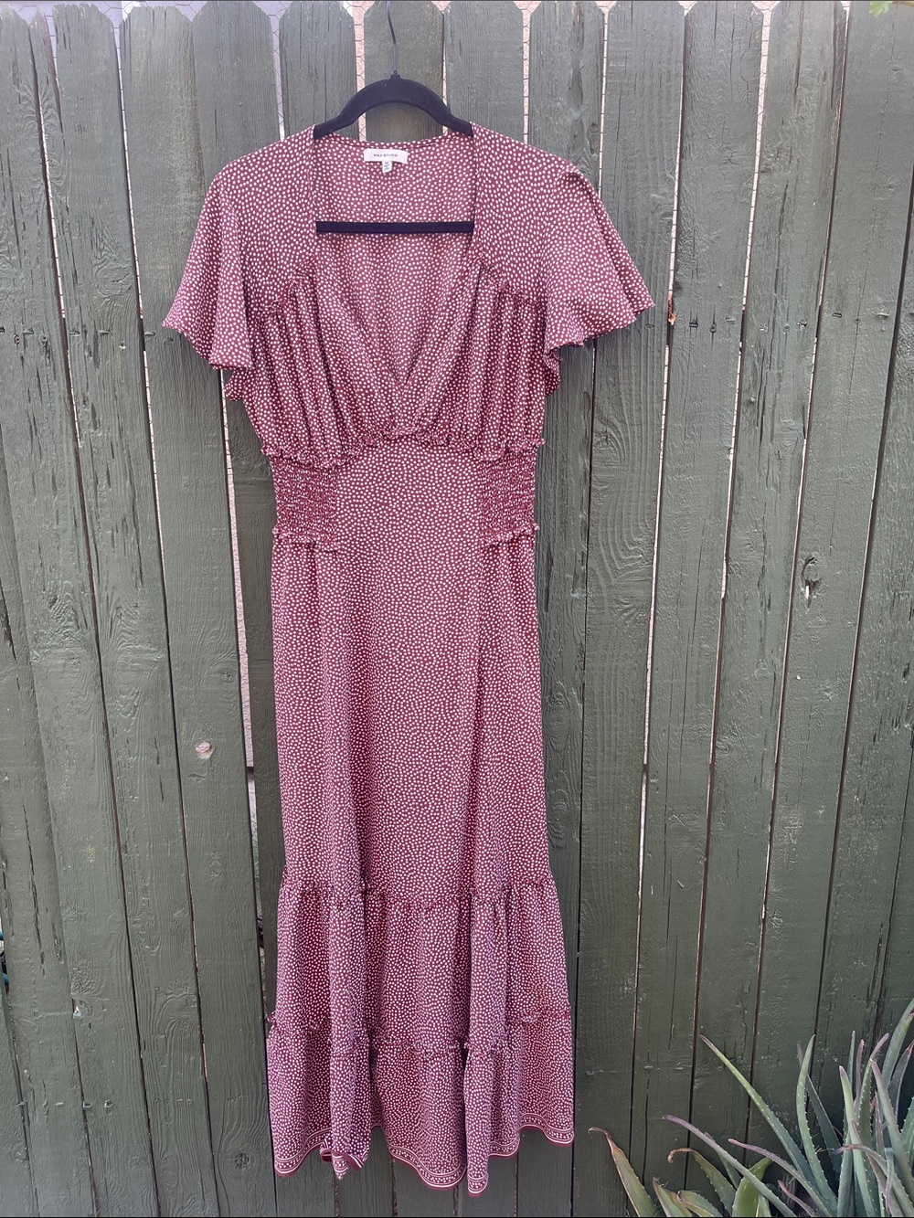 Max Studio Mauve Pink Dot Tiered Maxi Dress
